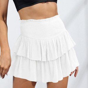 Small White Smock Tiered Ruffle Mini Skirt Another Chill